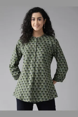 Cayman Floral Print Mandarin Collar Longline Ethnic Top