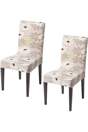 HOKIPO Beige & White 2 Piece Floral Stretchable Chair Covers