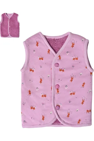 MiArcus Girls Conversational Printed Sleeveless Reversible Tailored Jacket