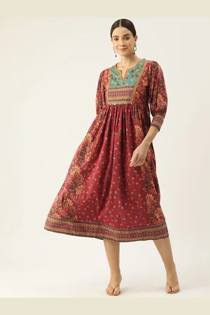 Jaipur Floral Print A-Line Midi Dress