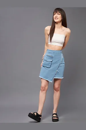 Miss Chase Women Regular High rise Clean look Above Knee Stretchable Denim Skirt