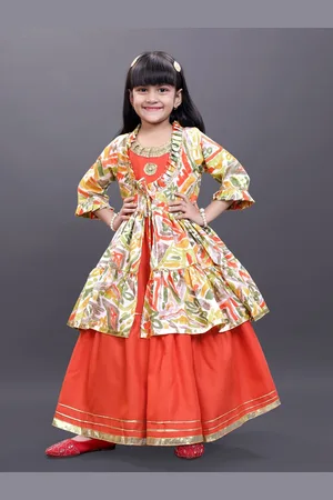BAESD Girls Pure Cotton Pleated Maxi Dress With Printed Jacket