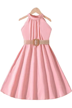 Stylecast Girls Pink Halter Neck A-Line Maxi Dress With Belt