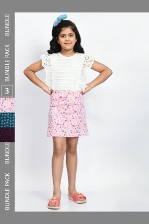 BAESD Girls Pack Of 3 Printed Pure Cotton A-Line Mini Skirts