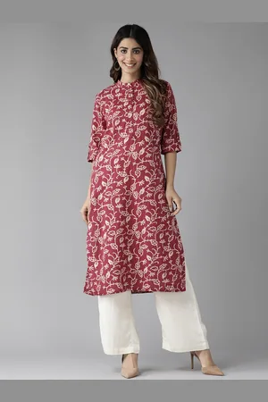 Cayman Women Floral Printed Kantha Work Straight Kurta