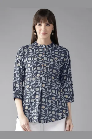 Cayman Floral Print Mandarin Collar Longline Ethnic Top
