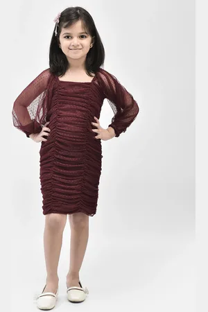 Eavan Girls Self Design Ruched Net Sheath Dress