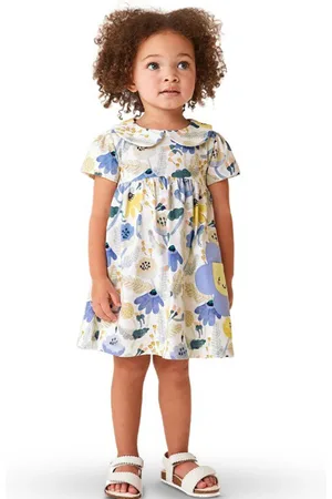 Stylecast White Girls Floral Printed Peter Pan Collar Fit & Flare Dress