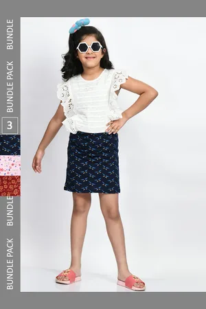 BAESD Girls Pack Of 3 Printed Pure Cotton A-Line Mini Skirts