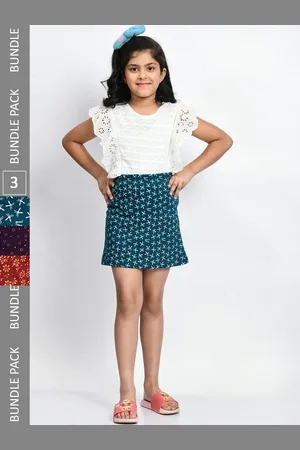 BAESD Girls Pack Of 3 Printed Cotton Straight Mini Skirts