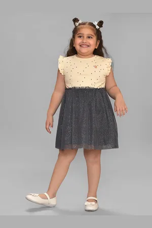 MiArcus Girls Polka Dot Colourblocked Embellished Fit & Flare Dress