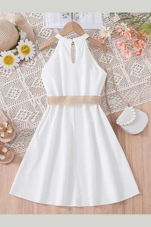 Stylecast Girls White Halter Neck Belted A-Line Maxi Dress