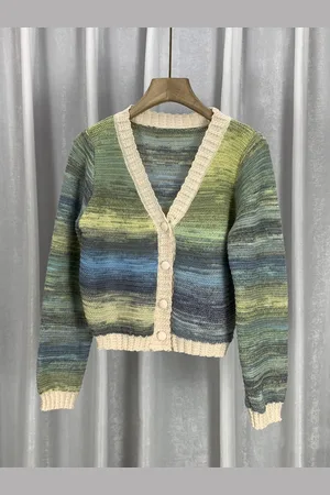 Stylecast Girls Green & Blue Abstract Printed Cardigan Sweater