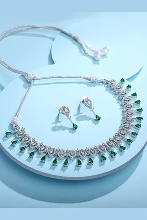 Asmitta Jewellery Silver-Plated Cubic Zirconia-Studded Necklace & Earrings