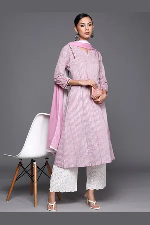 Biba Women Pink & White Striped Kurta with Palazzos & Dupatta