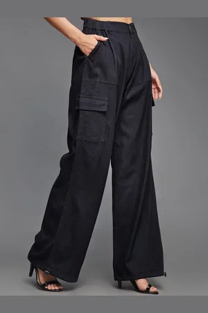 Miss Chase Women Straight-Fit High-Rise Stretchable Light Weight Denim Parachute Pants