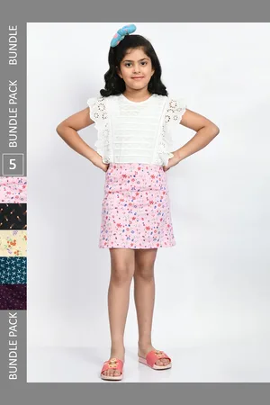 BAESD Girls Pack Of 4 Printed Pure Cotton A-Line Mini Skirts