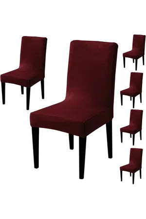 HOKIPO Burgundy 6 Pieces 200 GSM Velvet Chair Covers