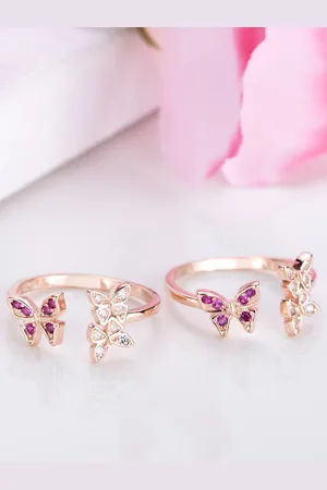 Zavya Women Set of 2 Rose Gold-Plated CZ Studded Sterling Silver Floral Toe Rings