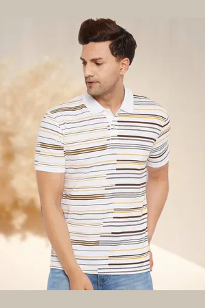 WILD WEST Men Striped Polo Collar Pockets T-shirt