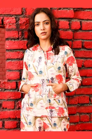 Jaipur Floral Printed Hooded Pure Cotton Top With Joggers