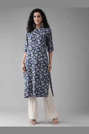 Cayman Women Floral Printed Kantha Work Straight Kurta