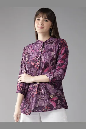 Cayman Floral Print Mandarin Collar Longline Top