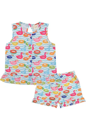 Clothe Funn Girls Printed Pure Cotton Top with Shorts