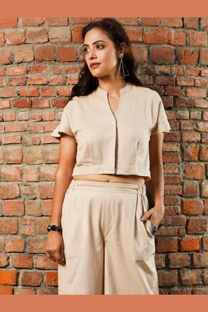 Jaipur Cropped Shirt With Pants Solid Co-Ord Set