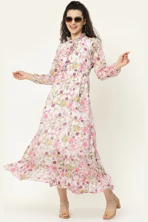 MISS AYSE Women Georgette Floral Print Puff Sleeves Maxi Dress