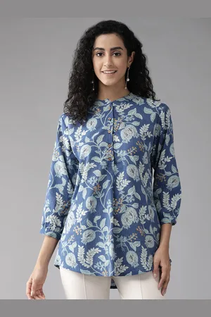 Cayman Floral Print Mandarin Collar Longline Top