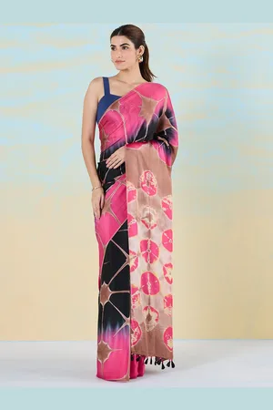 Liva Tie and Dye Liva Saree with Tassels