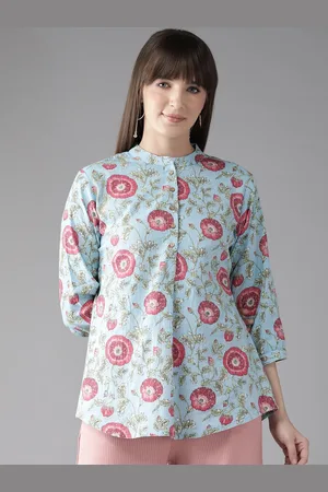 Cayman Floral Print Mandarin Collar A-Line Top