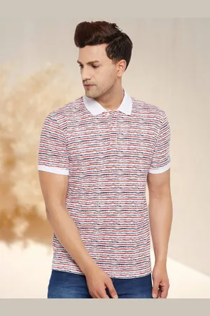 WILD WEST Men Striped Polo Collar Pockets T-shirt