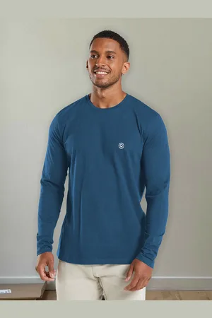 CHKOKKO Men Teal Blue Solid Round Neck Yoga Gym T-shirt
