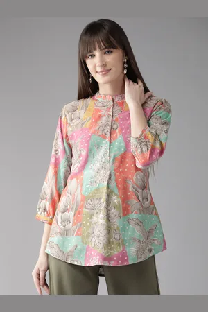 Cayman Floral Print Mandarin Collar Longline Top