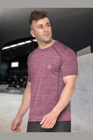 CHKOKKO Men Magenta Self Design Round Neck Dry Fit Gym T-shirt
