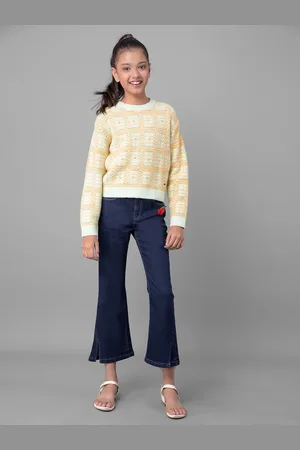 Crimsoune Club Girls Geometric Printed Embellished Pullover Sweater