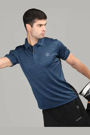 CHKOKKO Men Blue Self Design Polo Collar Gym T-shirt