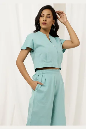 Jaipur Cropped Shirt With Pants Solid Co-Ord Set