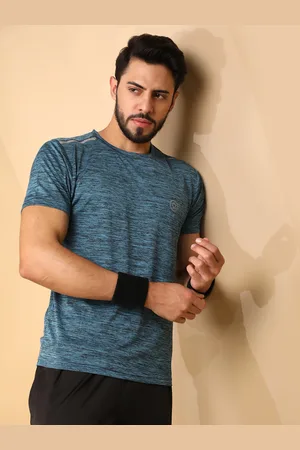 CHKOKKO Men Sea Green Self Design Round Neck T-shirt