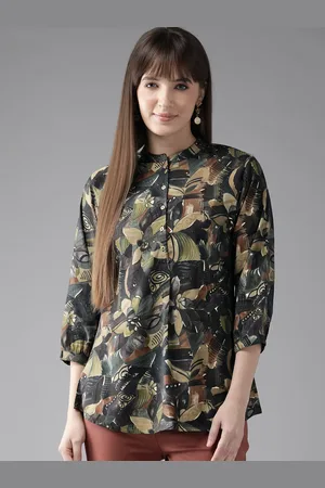 Cayman Abstract Print Mandarin Collar A-Line Top