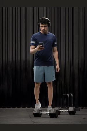PUMA Men Grey Solid Mid-Rise STUDIO ULTRAMOVE Sports Sustainable Shorts