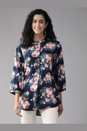 Cayman Floral Print Mandarin Collar A-Line Top