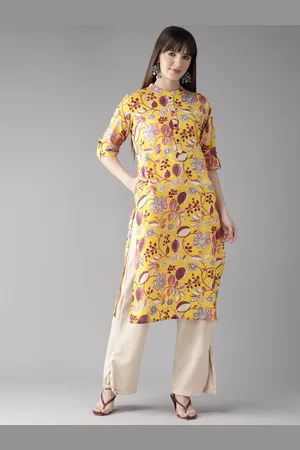 Cayman Women Floral Printed Kantha Work Straight Kurta