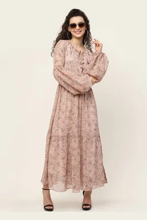 MISS AYSE Floral Women Print Puff Sleeve Georgette Maxi Dress