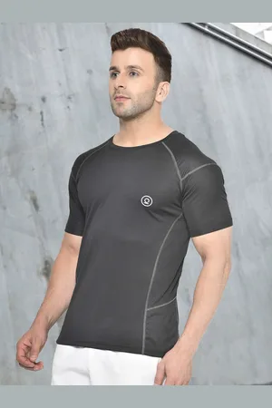CHKOKKO Men Black Solid Round Neck Gym T -Shirt