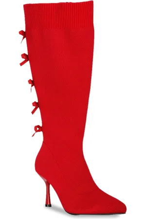London Rag Women Stiletto Heeled Knitted Calf Boot Boots With Bow