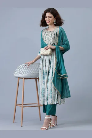 Khushal K Women Ethnic Motifs Embroidered Pleated Kurta with Trousers & With Dupatta