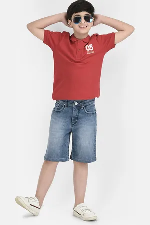 Crimsoune Club Boys Mid-Rise Washed Slim Fit Denim Shorts Technology